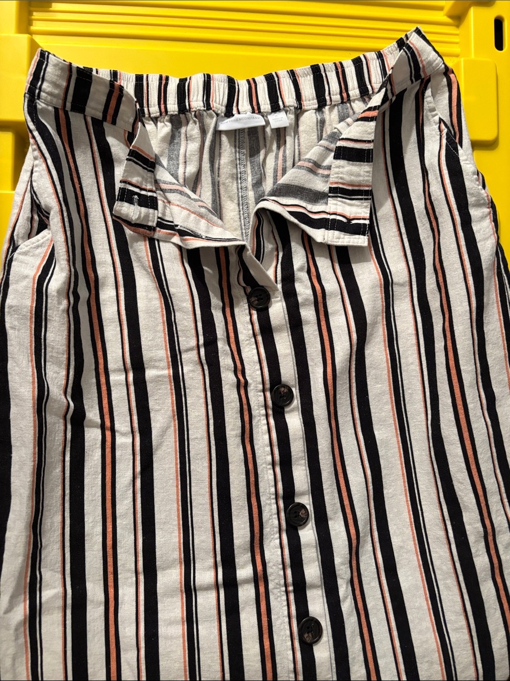 New York & Company Striped Button-Front Midi Skirt